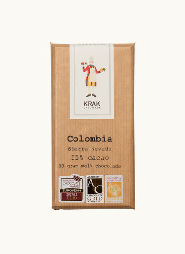 Krak Chocolade Colombia Sierra Navada 55% Cacao Milk Chocolade 80 Gram Bar Award Winning