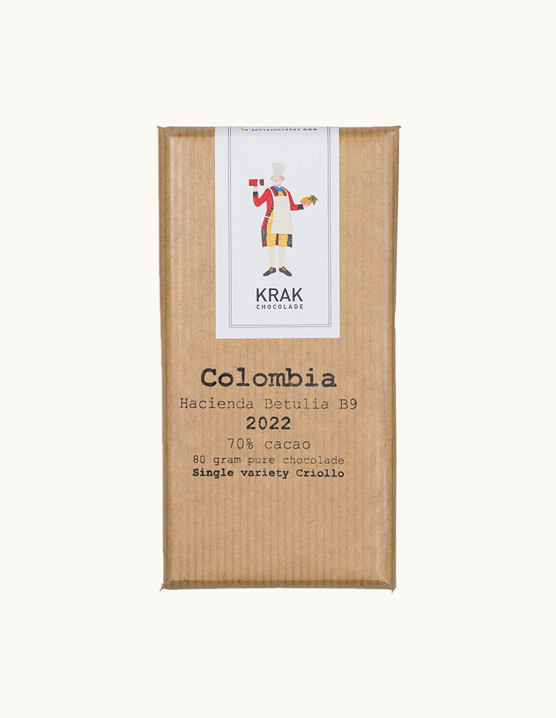 Krak Chocolade Colombia Hacienda Betulia B9 Pure Chocolade 80 gram bar Single Variety Criollo