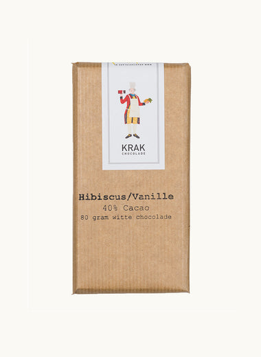 Krak Chocolade Hibiscus Vanille 40% Cacao White Chocolate 80 gram bar