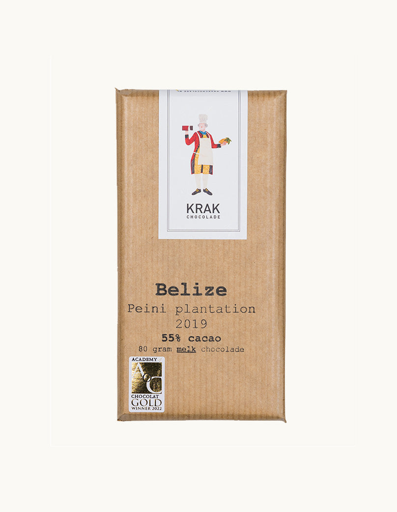 Krak Chocolade Belize Peini Plantation Melk Chocolade 55% 80 gram bar